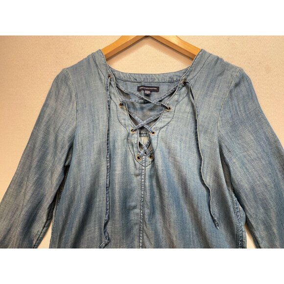 American Eagle Outfitters Womens Chambray Lace-Up Tunic Dress Size Blue Denim - Picture 3 of 12